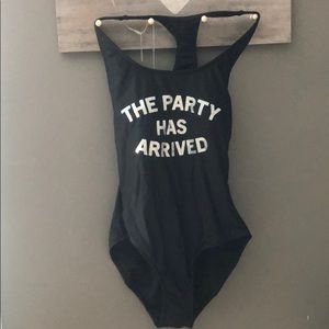 “The party has arrived” one piece bathing suit